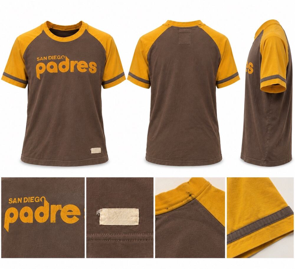 San Diego Padres Raglan T Shirt Mens XL Brown Gold Retro Baseball